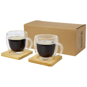 Tasse Manti 2 pièces en verre à double paroi de 250 ml avec sous-verre en bambou (ref : 1-113315)